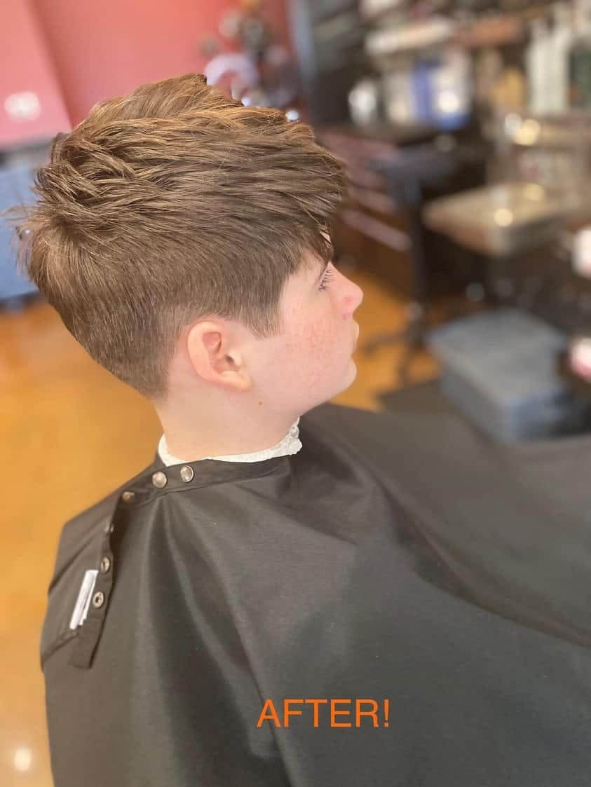 Floyd's 99 Barbershop boys haircut after