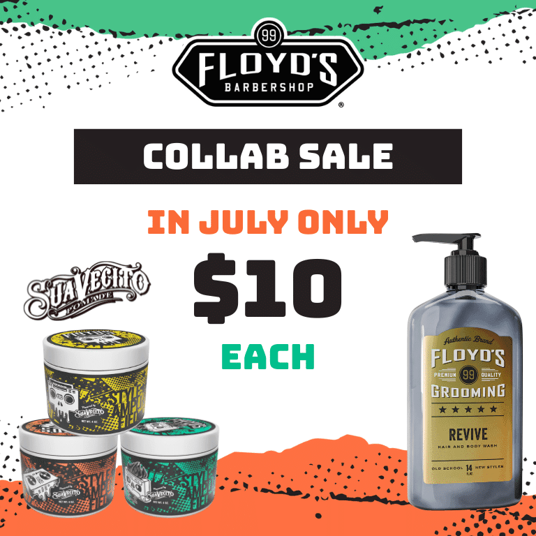 Floyd's Barbershop Collab Sale on hair grooming products in July